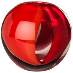 Venini Murano Globe Glass Vase in Red and Gray