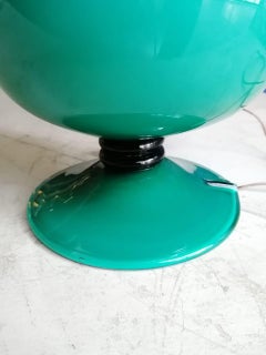 Venini Murano Green Glass and Brass Bulged Table Lamp