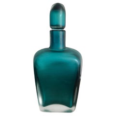 Antique Venini Murano Italian Blue Glass Bottle Incisi Serie, 1981