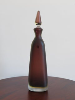 Venini Murano Italian Dark Red Glass Bottle Incisi Serie, 1980