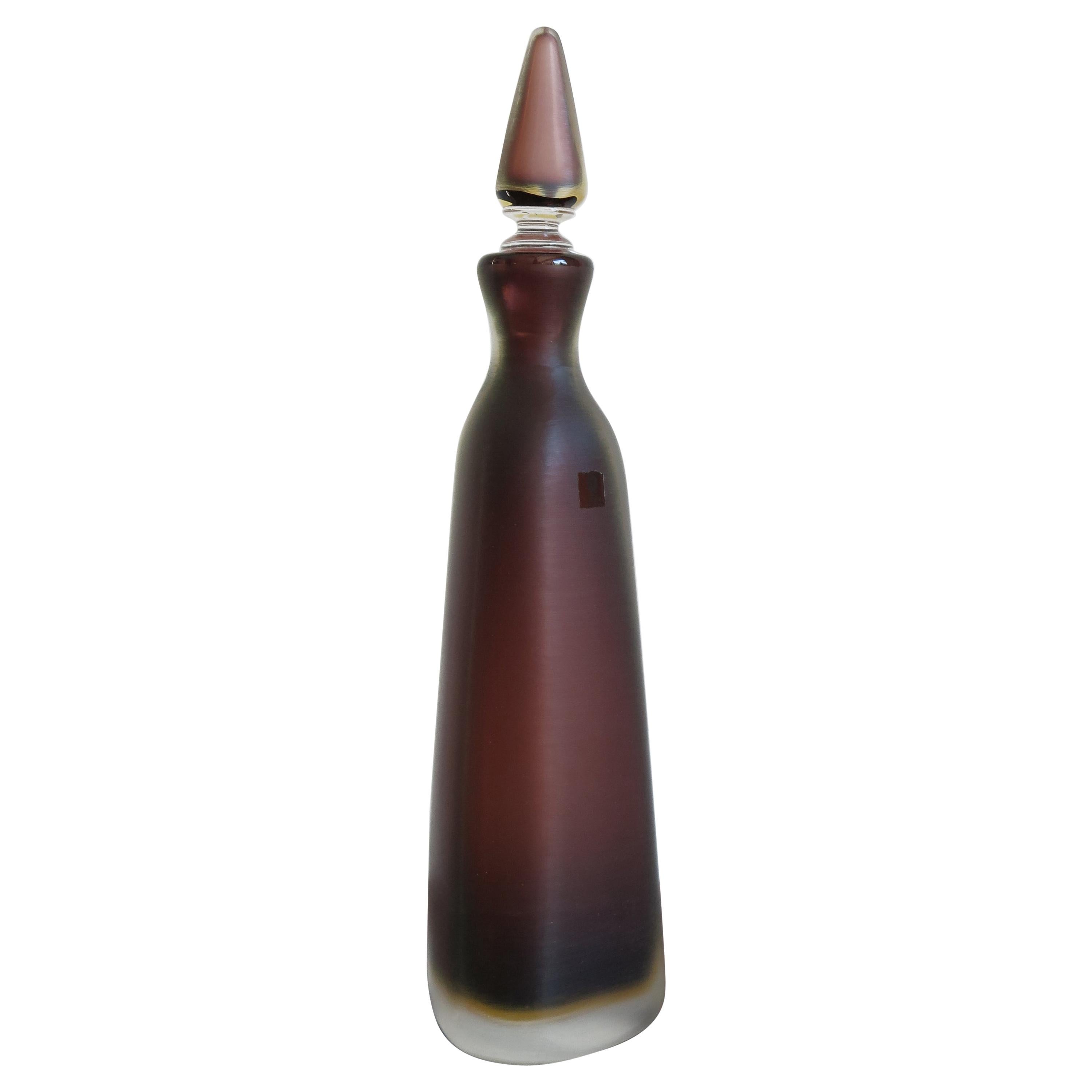 Venini Murano Italian Dark Red Glass Bottle Incisi Serie, 1980