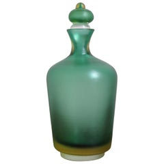 Venini Murano Italian Green Glass Bottle Incisi Serie, 2004