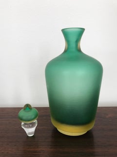 Venini Murano Italian Green Glass Bottle Vase Incisi Serie, 2004