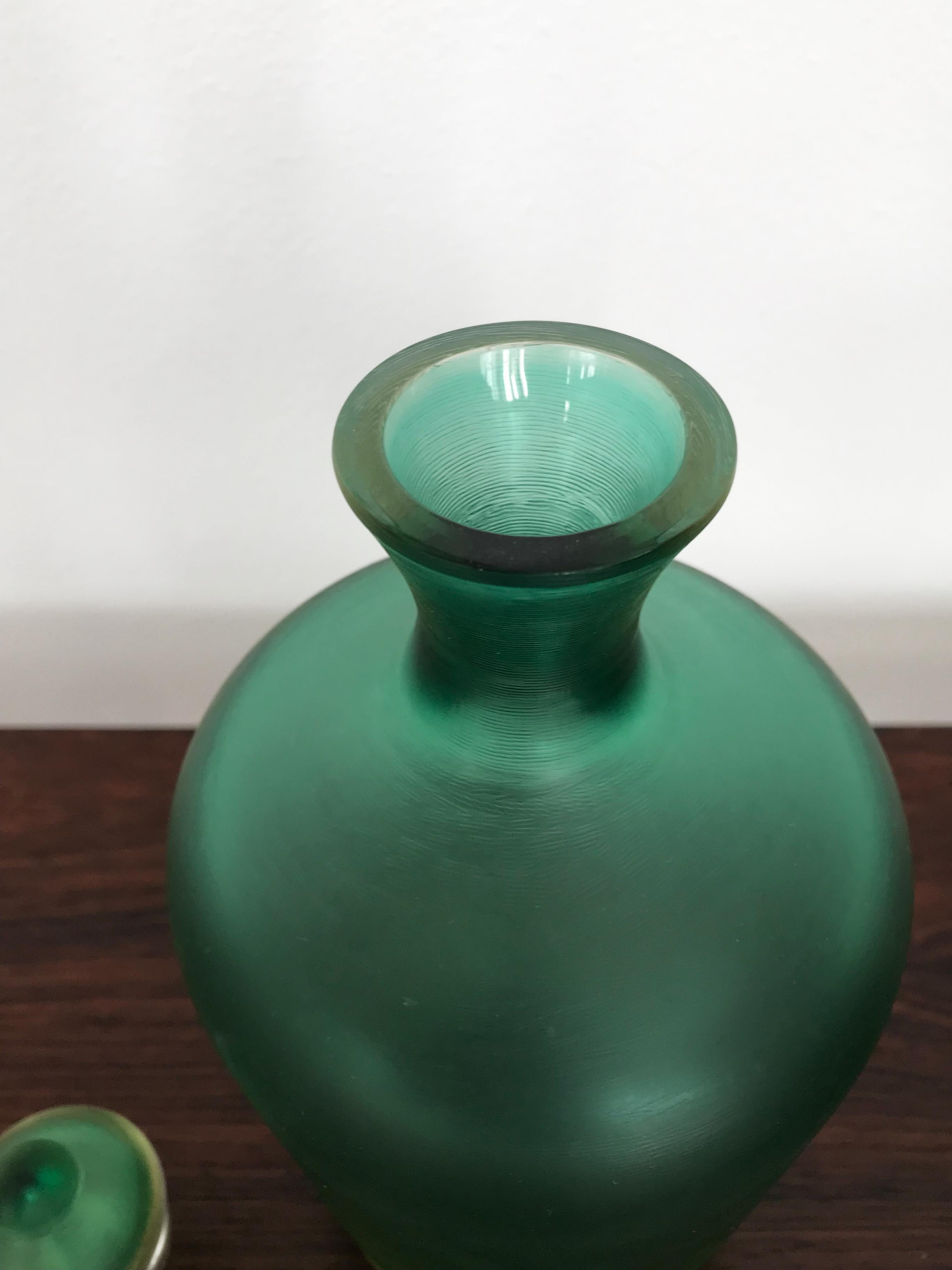 Modern Venini Murano Italian Green Glass Bottle Vase Incisi Serie, 2004 For Sale