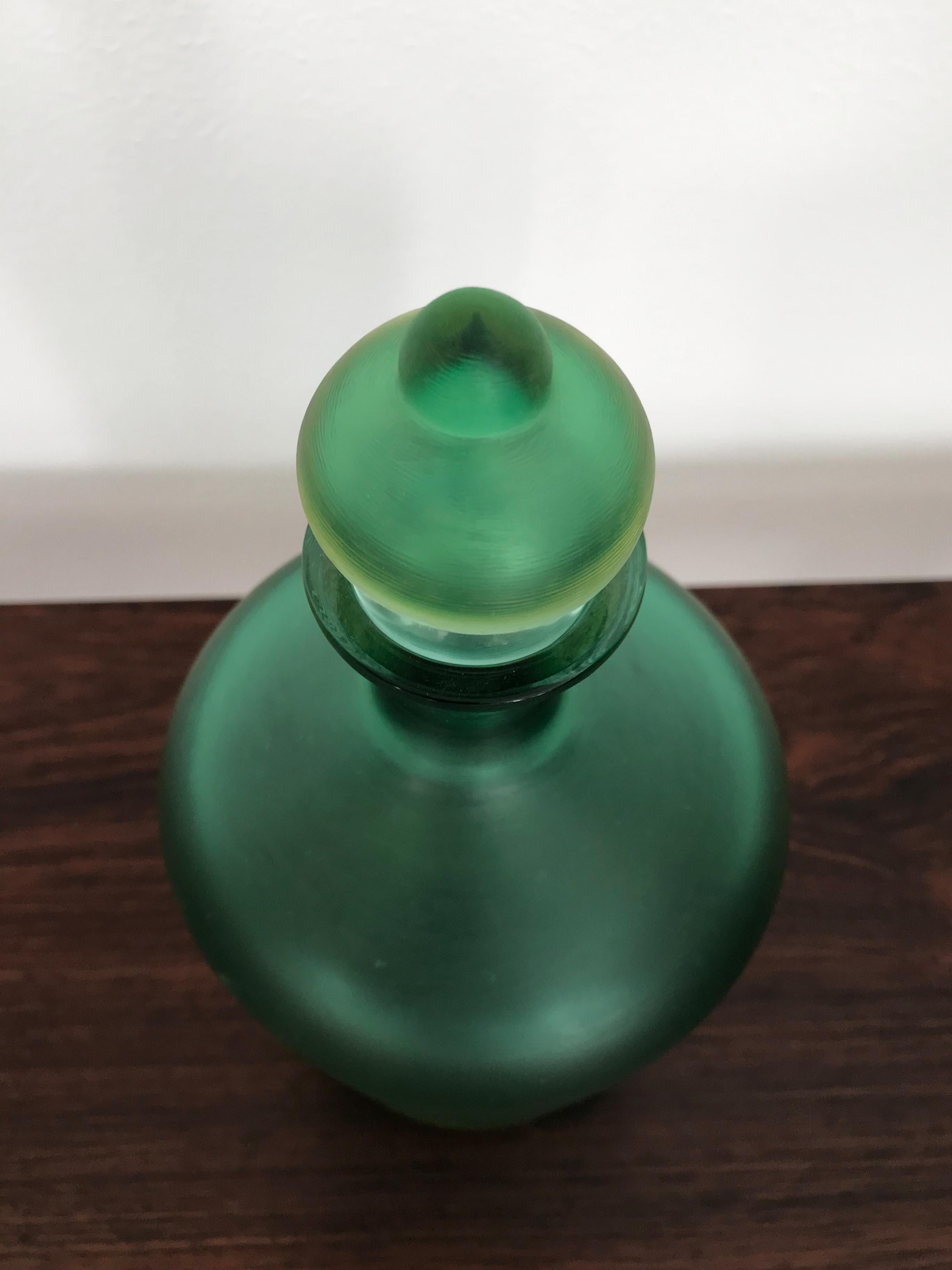 Murano Glass Venini Murano Italian Green Glass Bottle Vase Incisi Serie, 2004 For Sale
