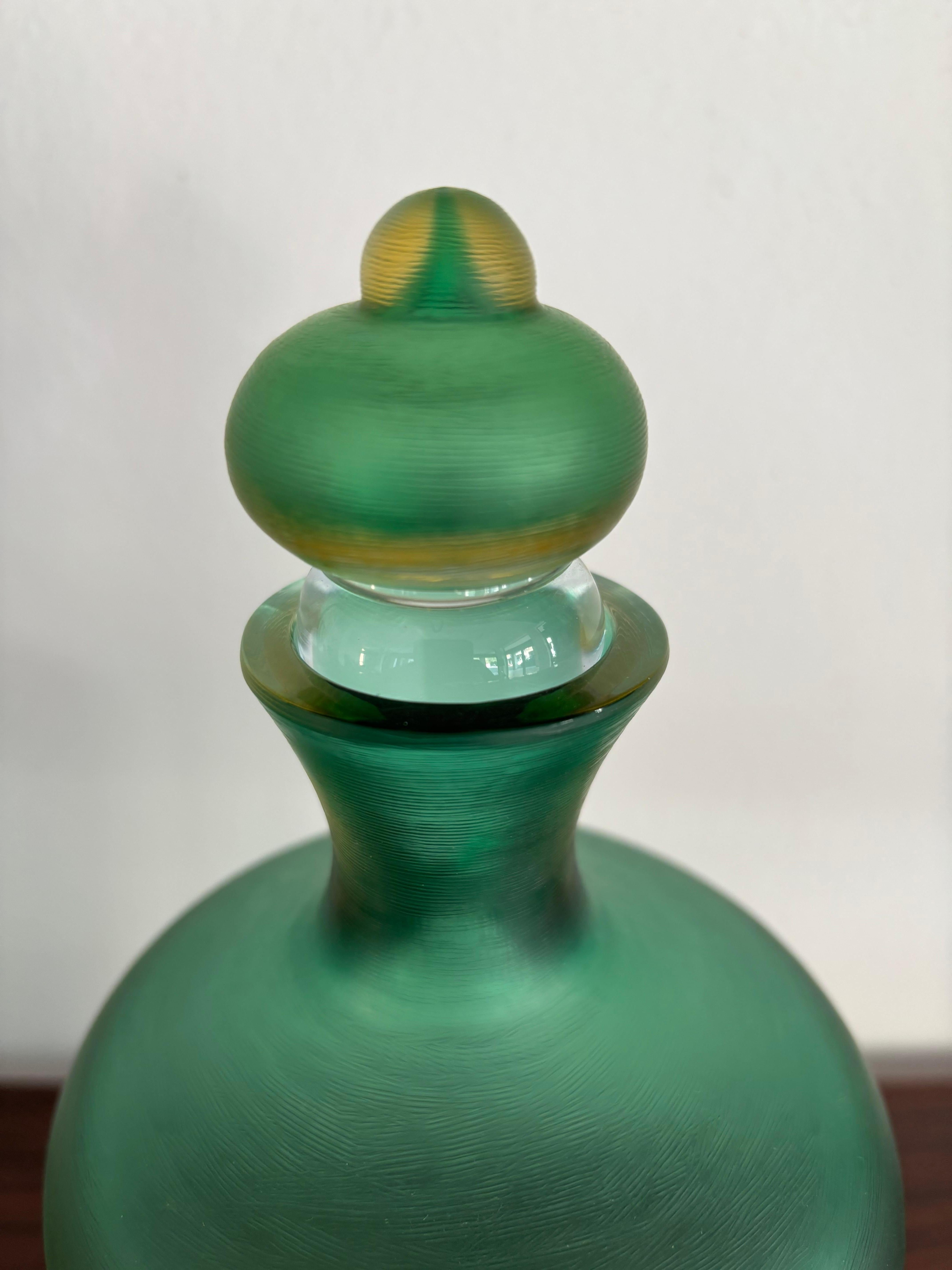 Venini Murano Italian Green Glass Bottle Vase Incisi Serie, 2004 For Sale 1