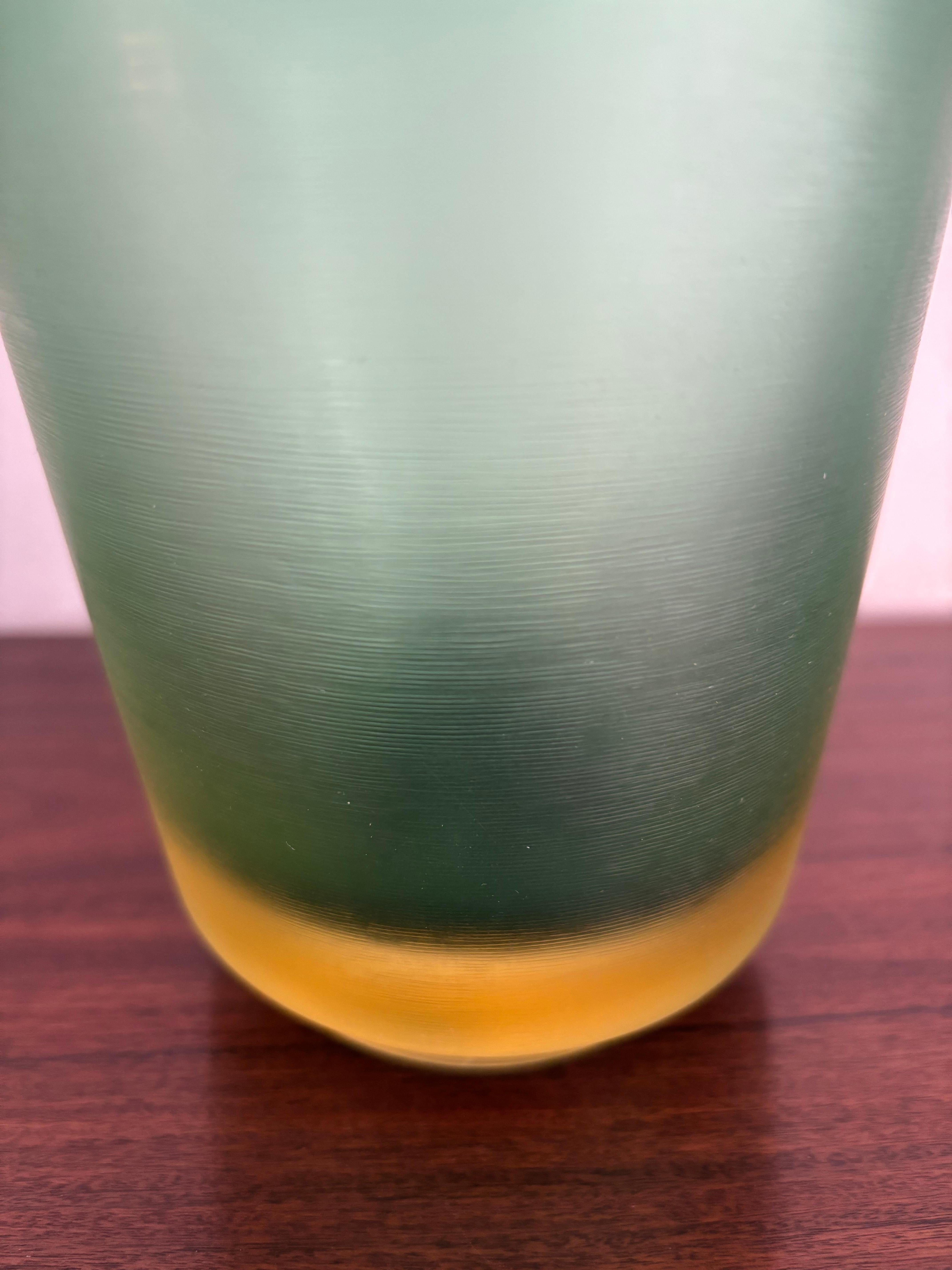 Venini Murano Italian Green Glass Bottle Vase Incisi Serie, 2004 For Sale 2