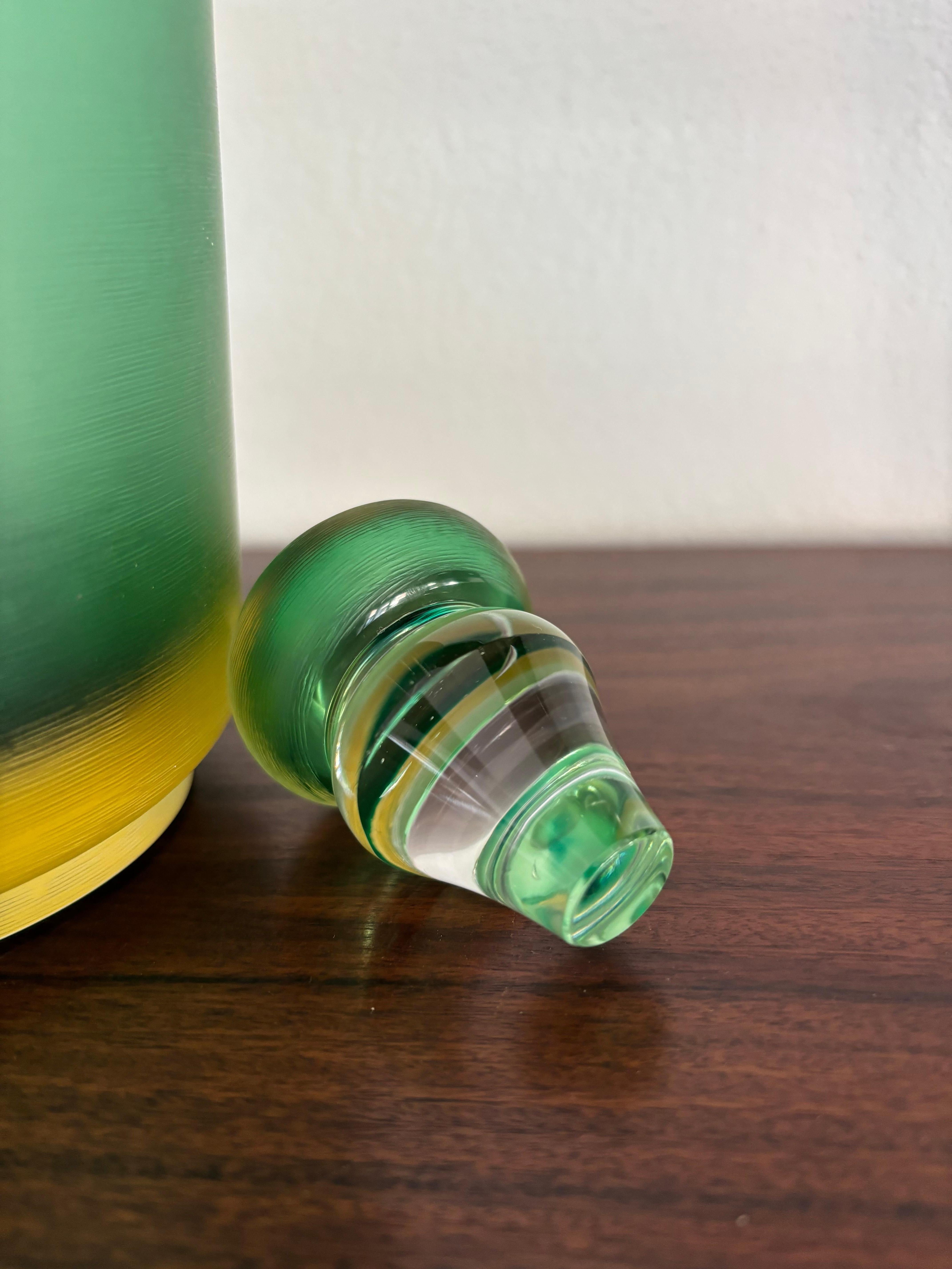 Venini Murano Italian Green Glass Bottle Vase Incisi Serie, 2004 For Sale 3