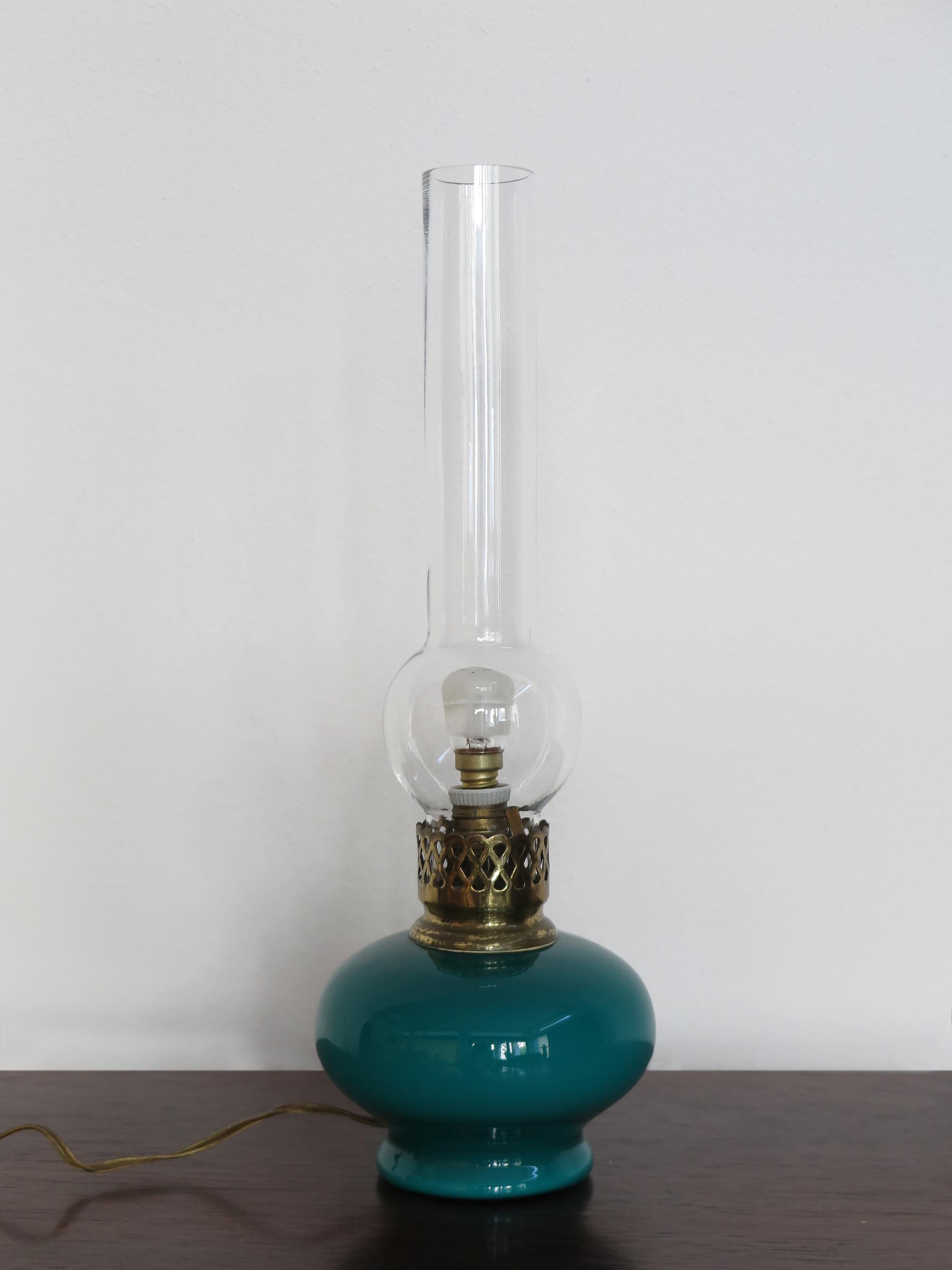 Mid-Century Modern Venini Murano Italian Midcentury Brass Glass Table Lamp, 1950s For Sale