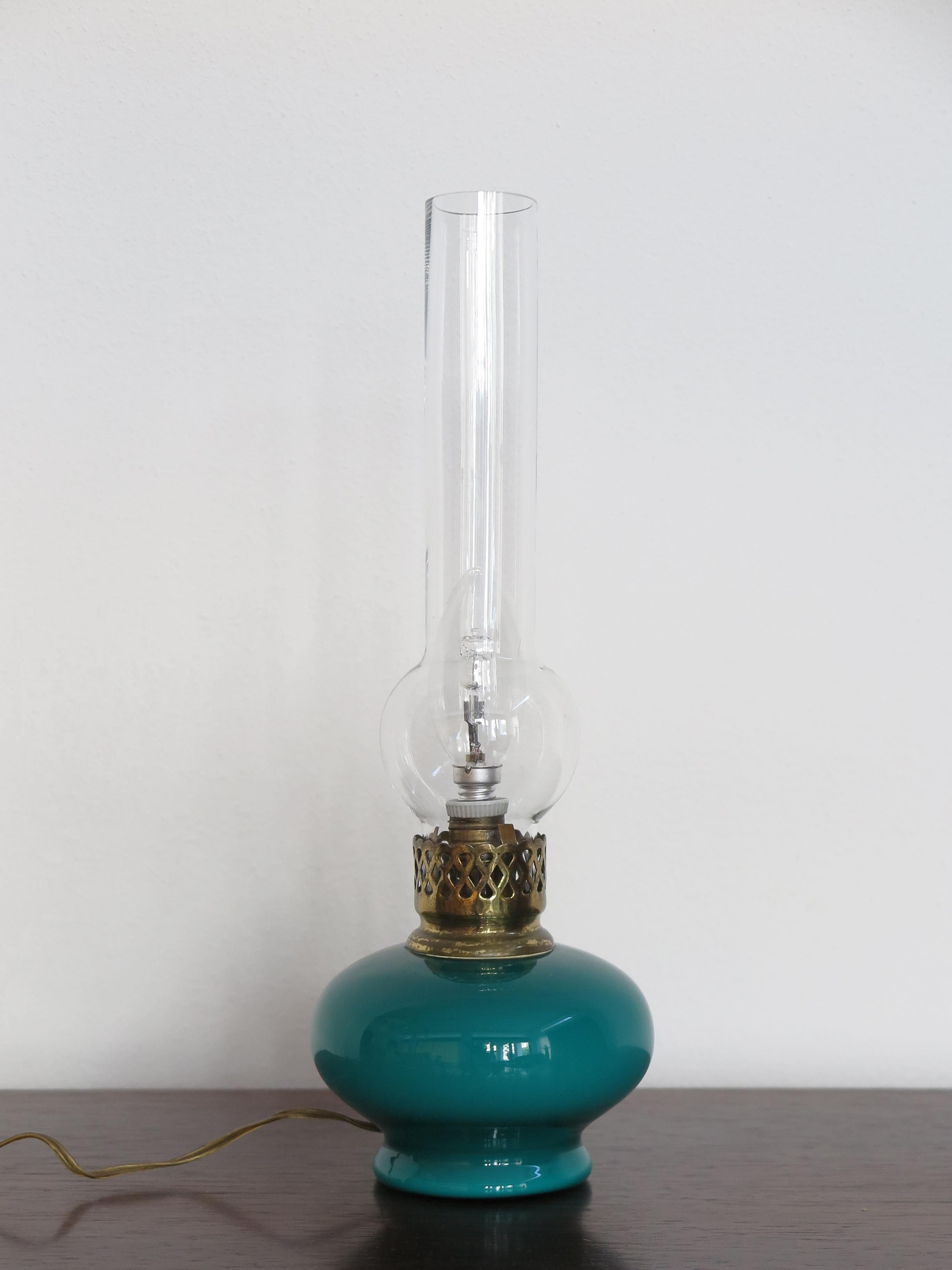 Venini Murano Italian Midcentury Brass Glass Table Lamp, 1950s In Good Condition For Sale In Reggio Emilia, IT