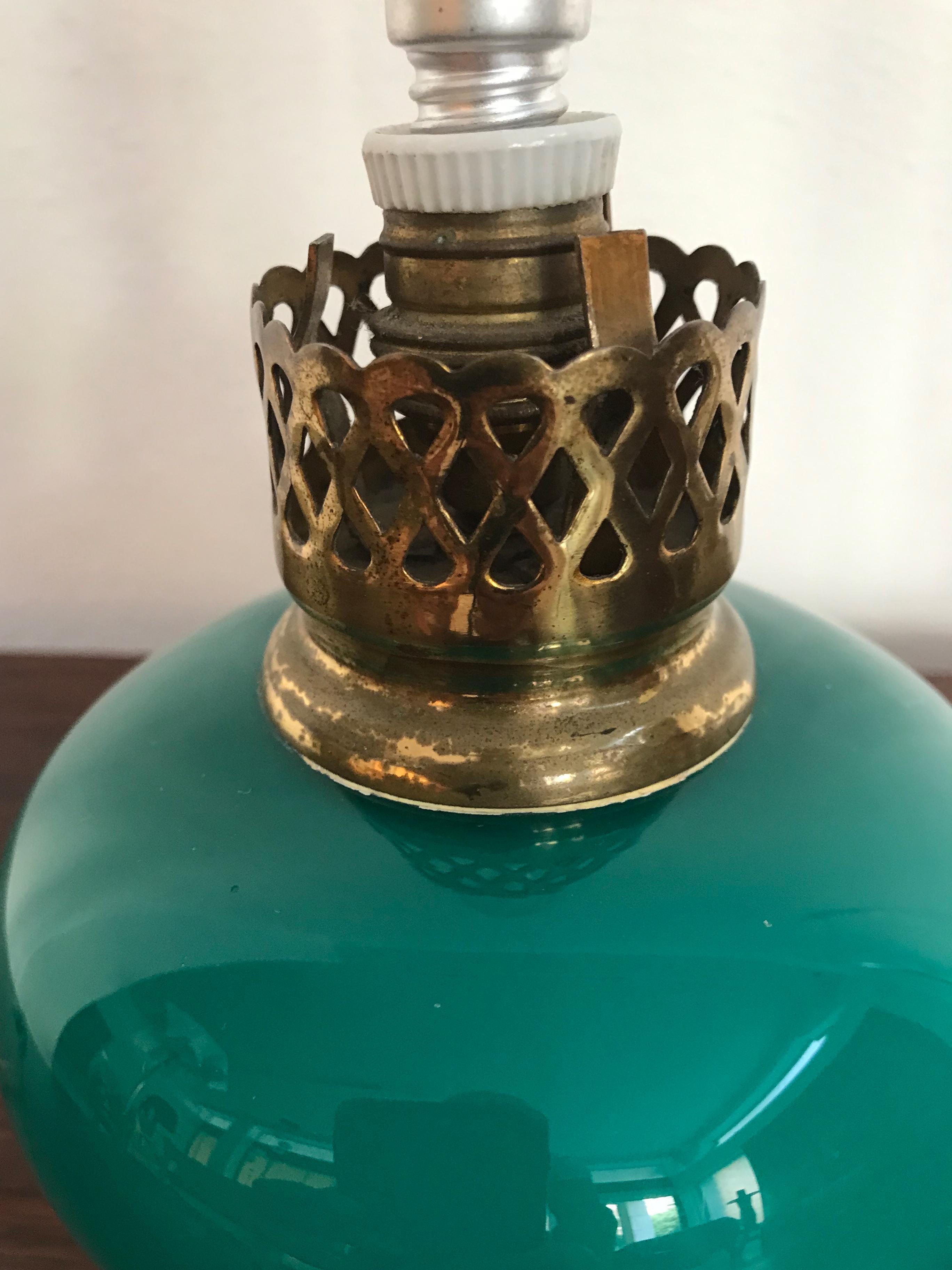 Venini Murano Italian Midcentury Brass Glass Table Lamp, 1950s For Sale 3