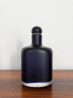 Venini Murano Italian Purple Dark Blue Glass Bottle Incisi Serie, Italy 1982