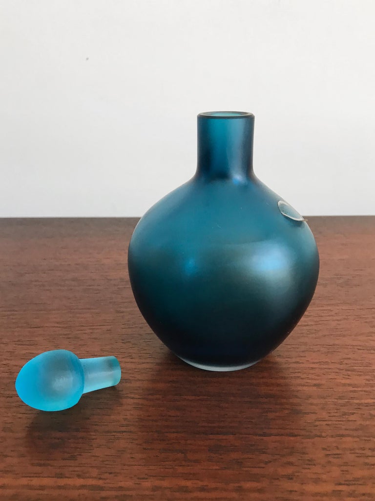 Venini Murano Italy Glass Blue Bottle Serie “Velati”, 1995 at 1stDibs