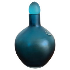 Vintage Venini Murano Italy Glass Blue Bottle Serie “Velati”, 1995