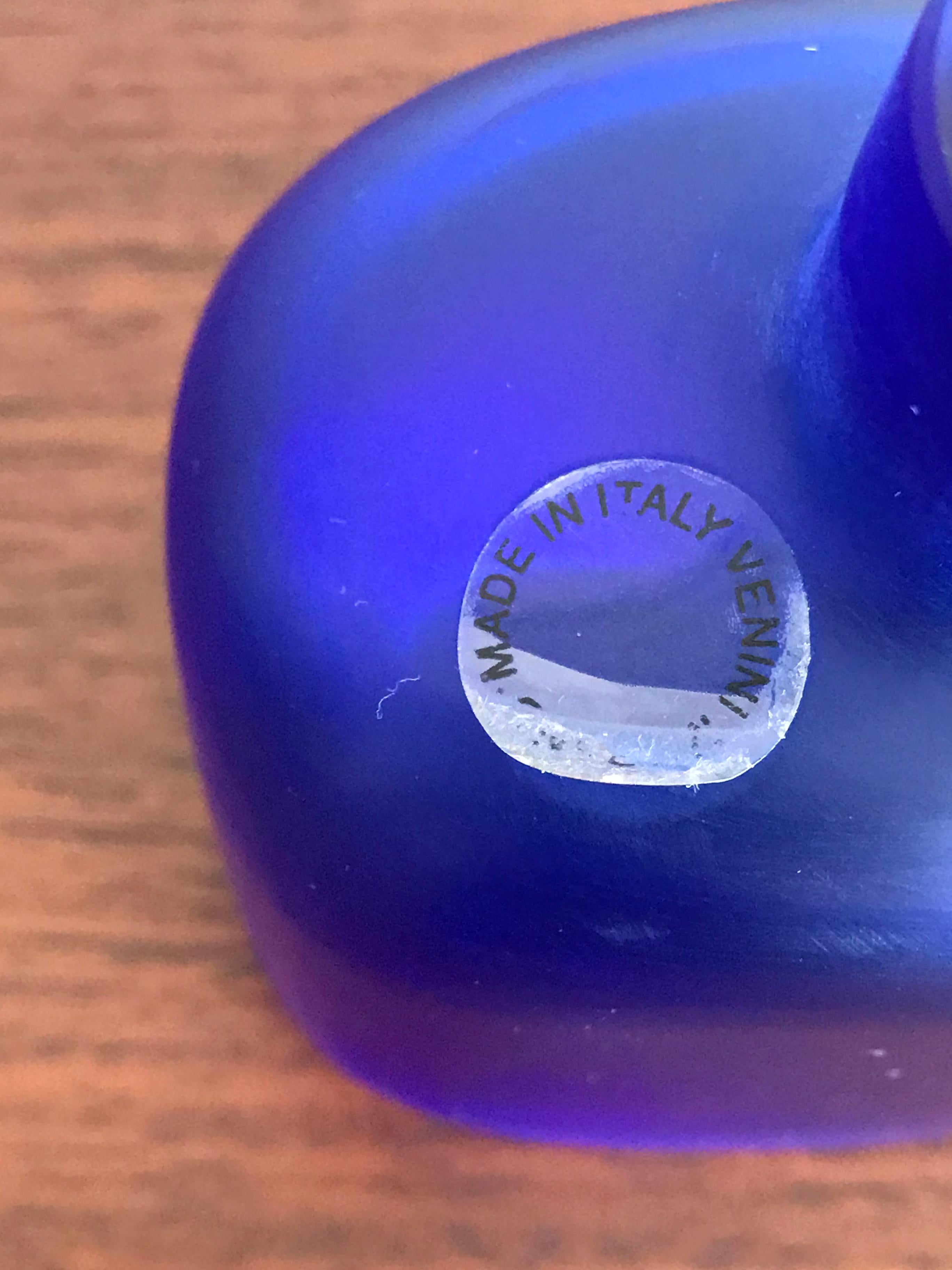 Post-Modern Venini Murano Italy Glass Bluette Bottle Serie “Velati”, 1995