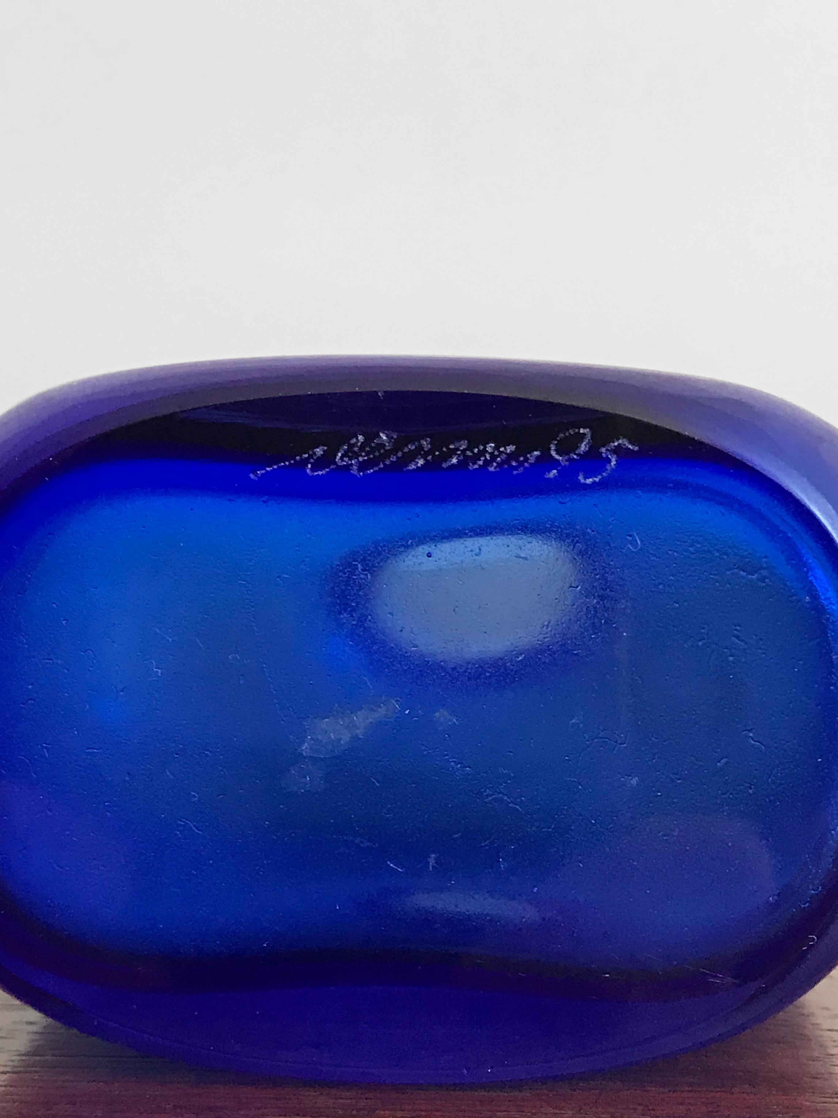 Italian Venini Murano Italy Glass Bluette Bottle Serie “Velati”, 1995