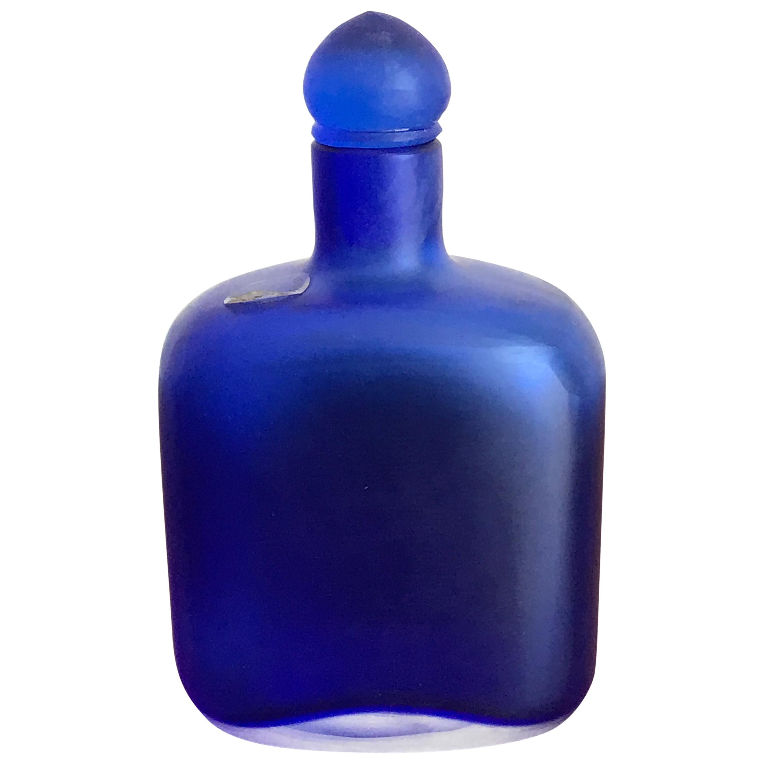 Venini Murano Italy Glass Bluette Bottle Serie “Velati”, 1995