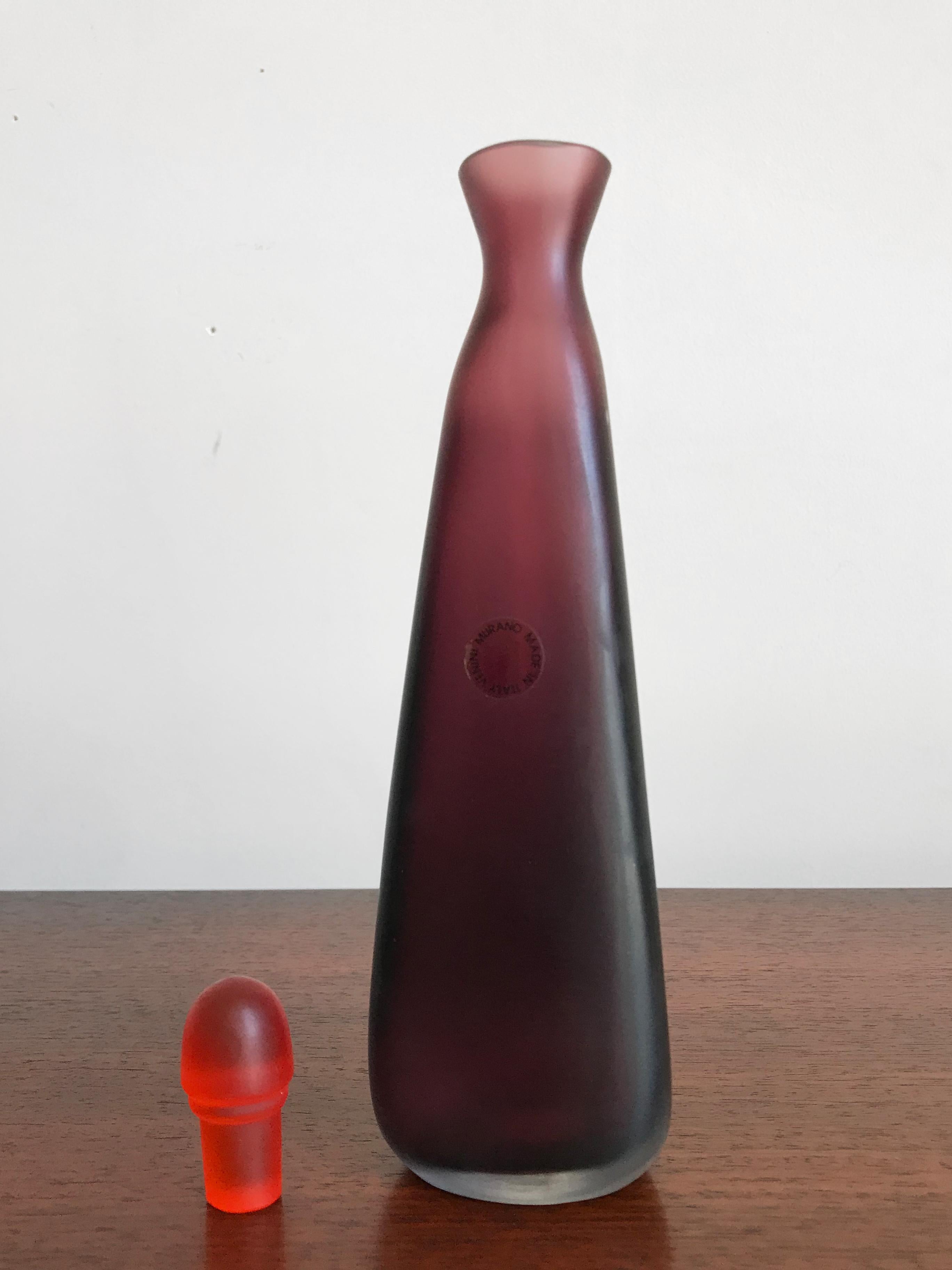 Post-Modern Venini Murano Italy Glass Bordeaux Bottle Serie “Velati”, 1995