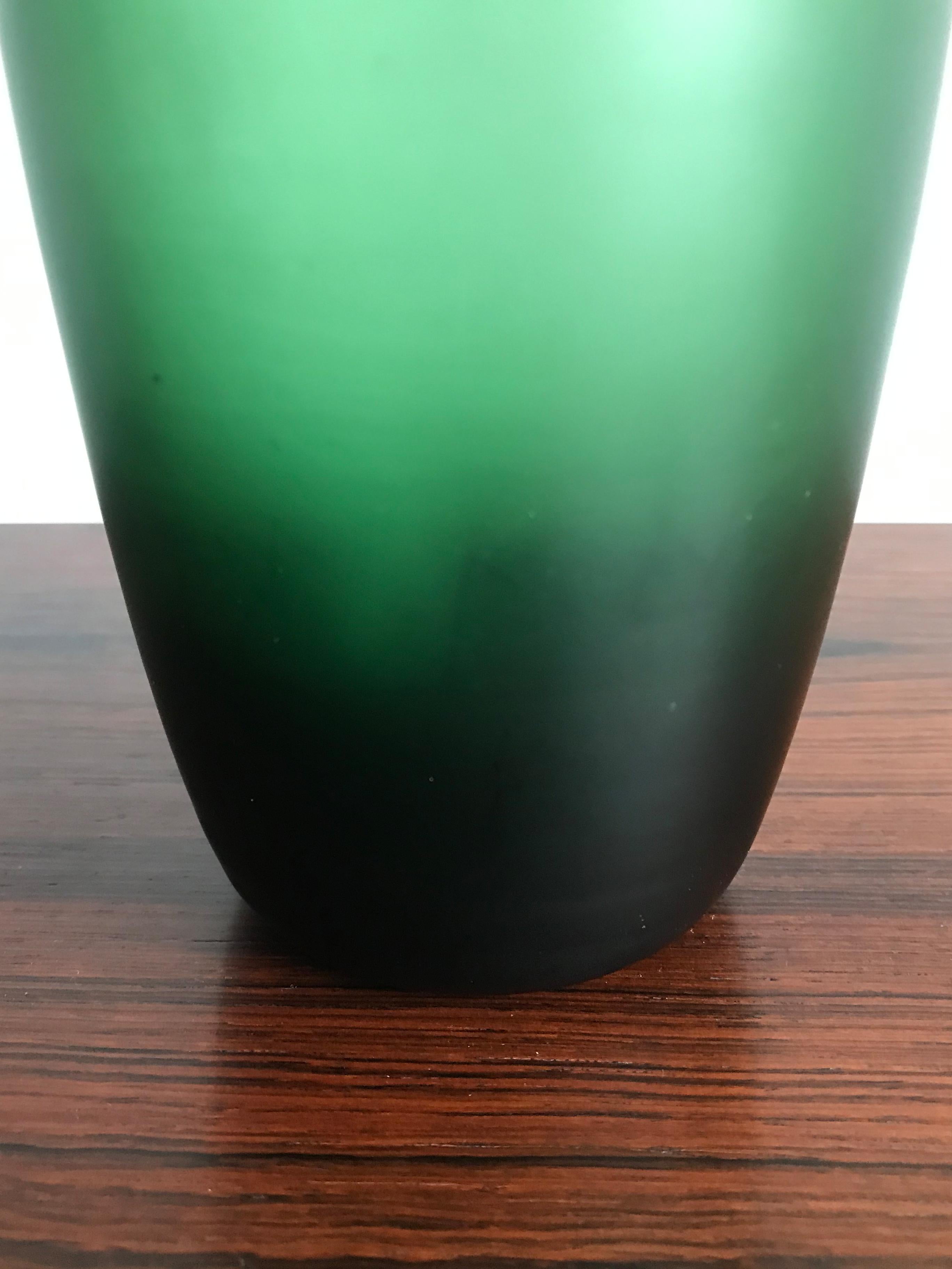 Venini Murano Italy Glass Green Bottle Serie “Velati”, 1981 For Sale 1