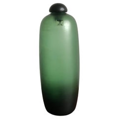 Venini Murano Italy Glass Green Bottle Serie “Velati”, 1981