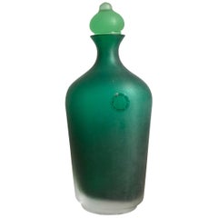 Venini Murano Italy Green Glass Bottle Serie “Velati”, 1996