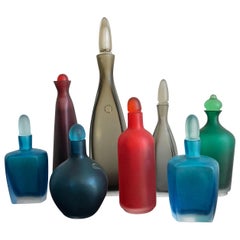 Venini Murano Italy Multicolors Glass Bottles Serie “Velati”, 1990