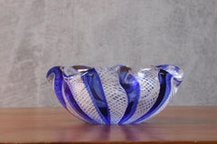 Venini Murano Latticino Art Glass Vide-Poche, Blue and White, 1950s, Italy