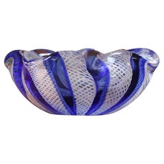 Venini Murano Latticino Art Glass Vide-Poche, Blue and White, 1950s, Italy