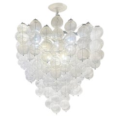 Venini Style Murano Lattimo Glass Sphere Chandelier 1980s