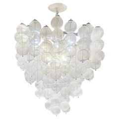 Venini Style Murano Lattimo Glass Sphere Chandelier 1980s