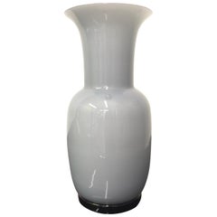 Venini Murano "Opalini" XL Vase Design Fulvio Bianconi White and Dove Gray Glass