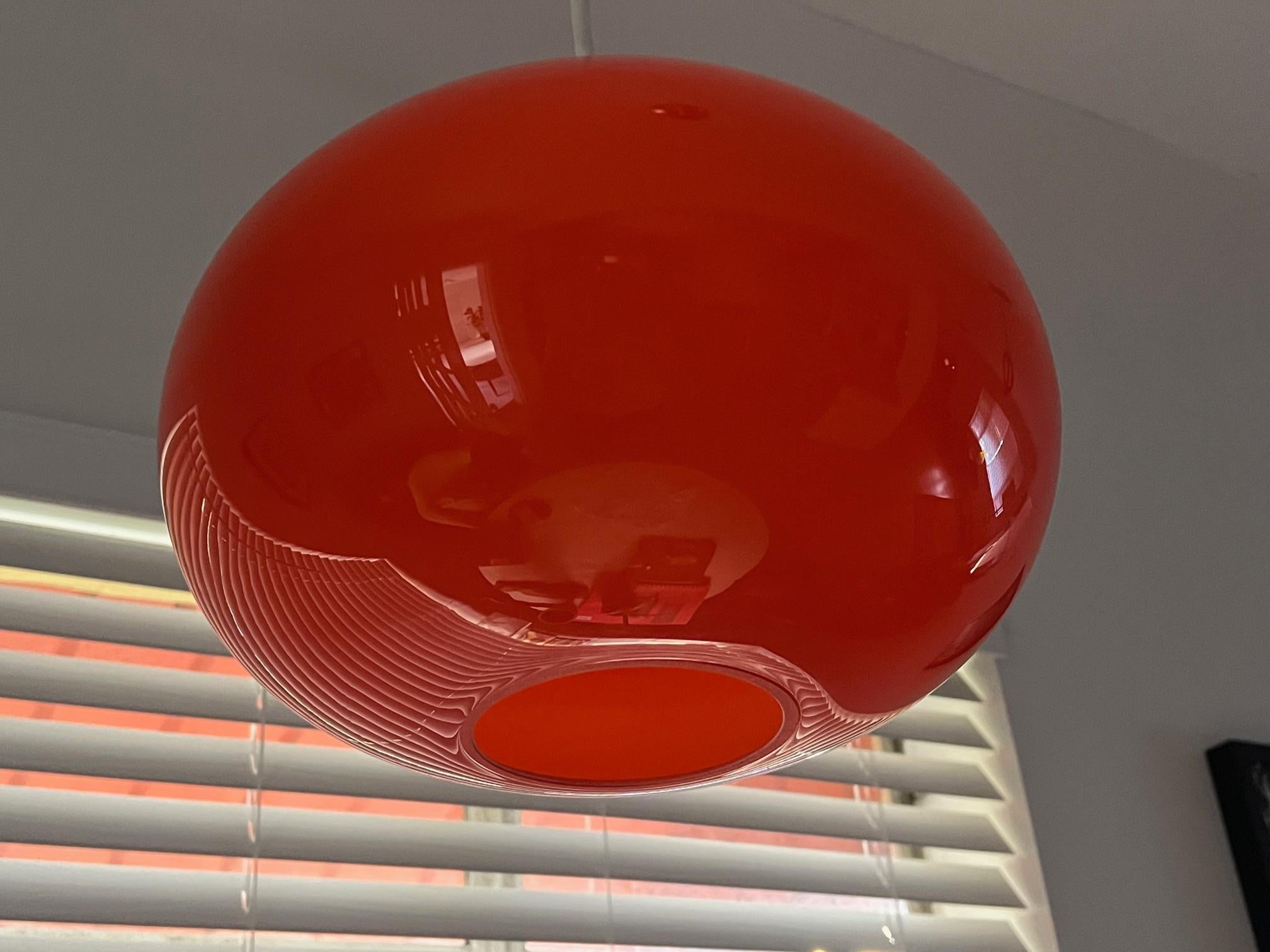 Venini Murano Pendentif en verre ciselé orange 1950's en vente 3