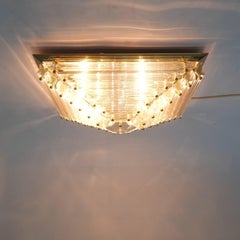 Crystal and Brass Murano Lamps Flush Mounts, circa 1970