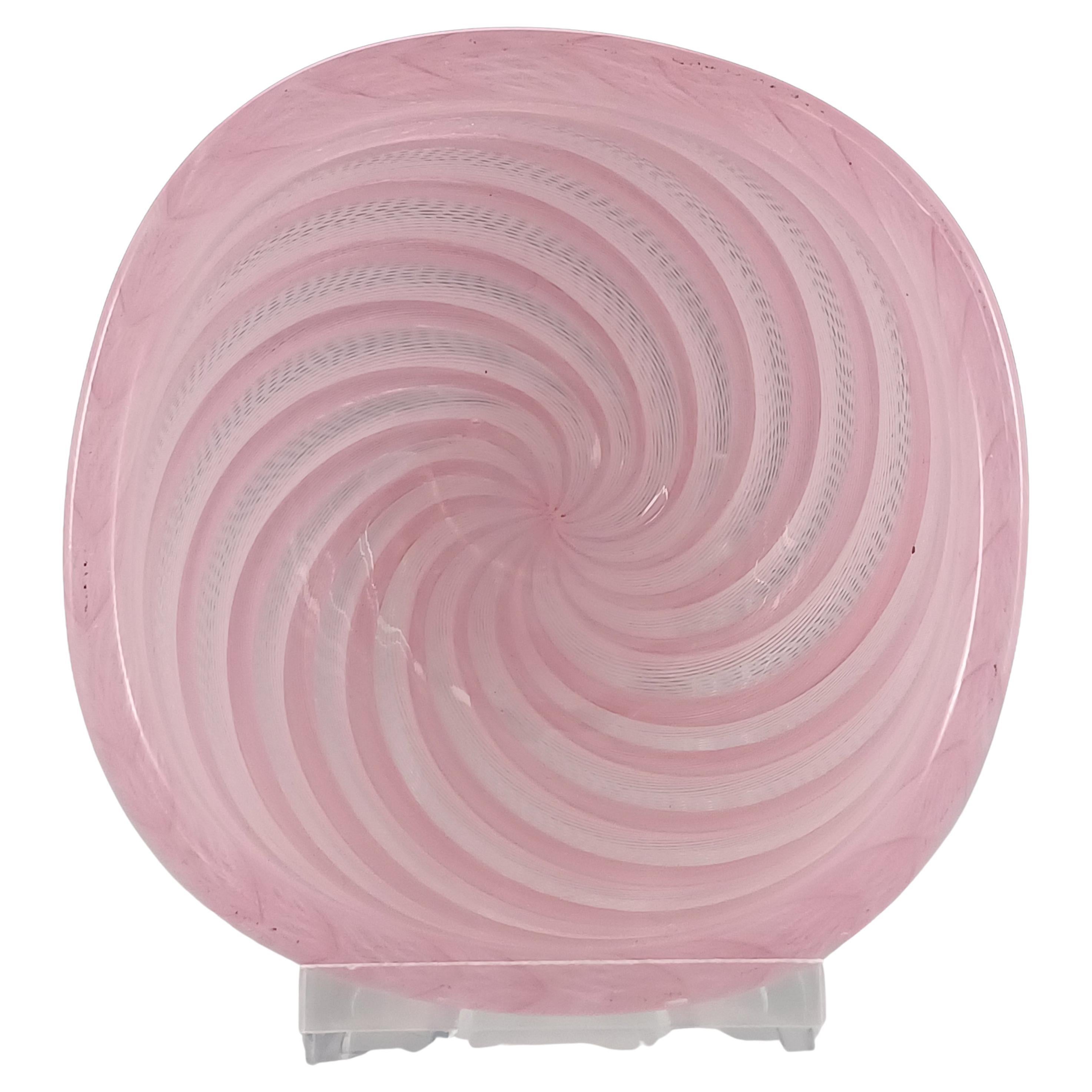 Venini Murano Pink & White Glass Zanfirico Bowl by Carlo Scarpa