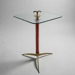Table d'appoint en verre rouge de Murano avec base en laiton, Italie