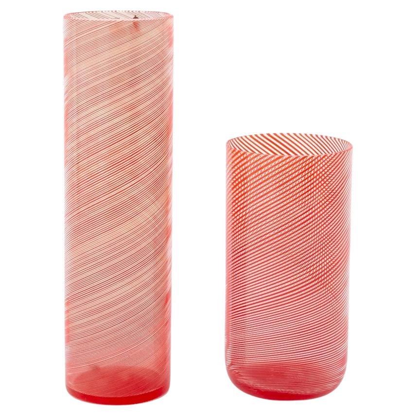 Venini Murano Red Latticino Glass Vases, 2