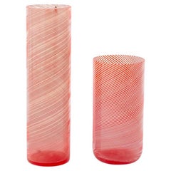 Venini Murano Red Latticino Glass Vases, 2