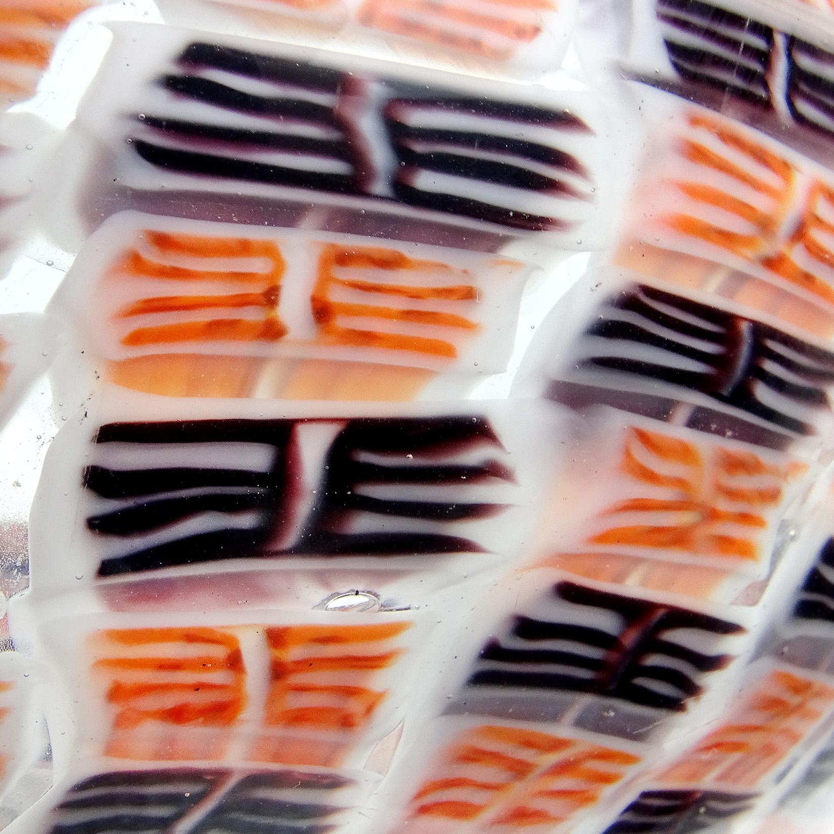 Fait main Grand bol en verre d'art italien Venini Murano Riccardo Licata Mosaïque orange noire en vente