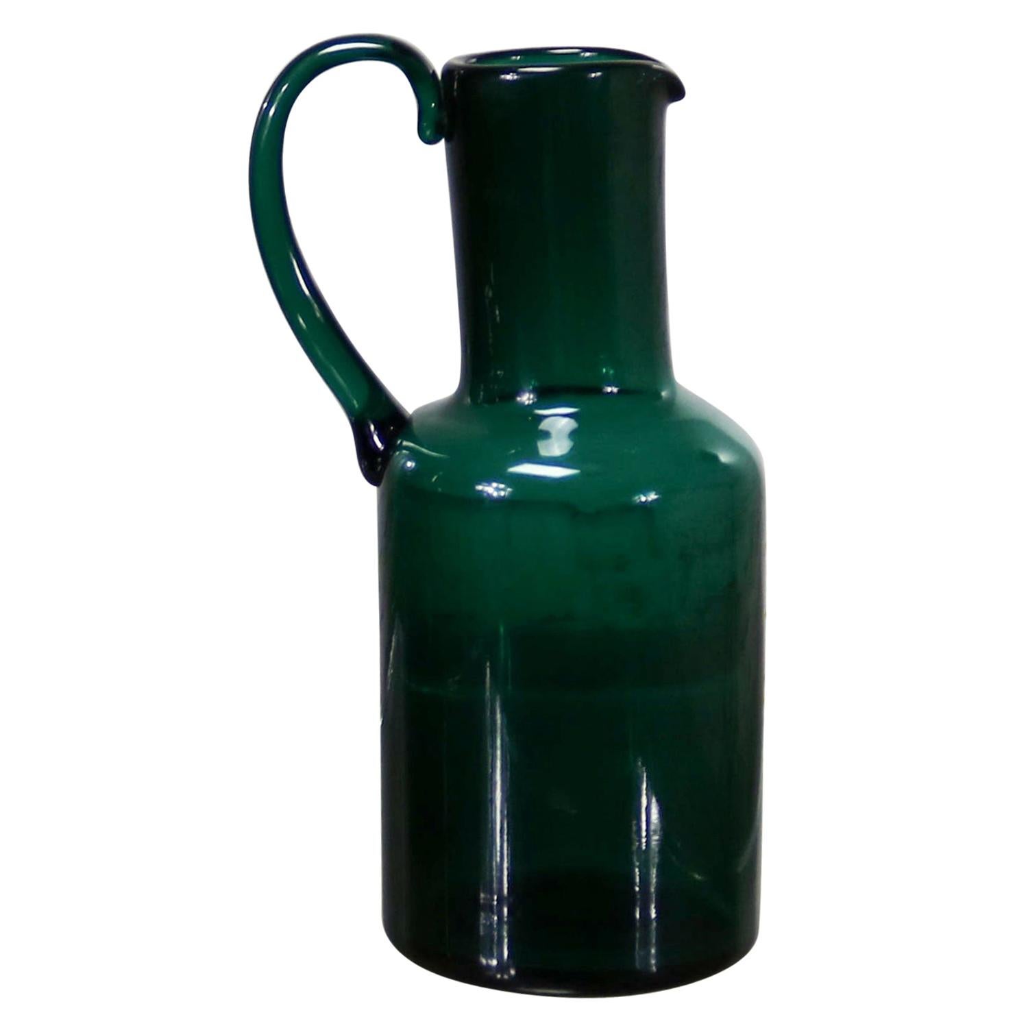 Venini Murano Signed Green Cocktail Pitcher For Sale
