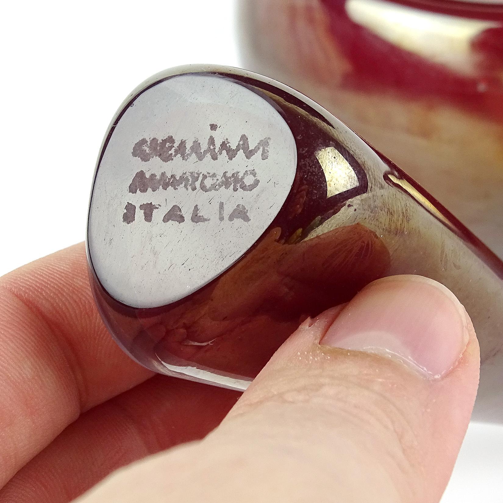 Venini Murano signiert schillernden roten italienischen Kunstglas Schüssel mit Stößel (Handgefertigt)
