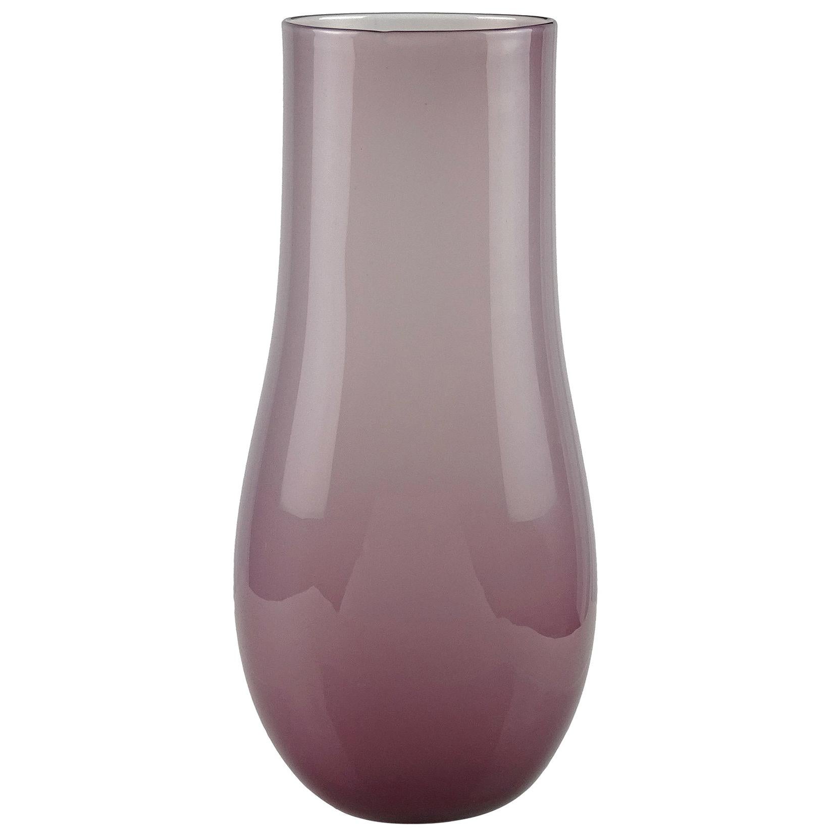 Venini Murano Signed Lavender Purple Opaline Italian Art Glass Flower Vase