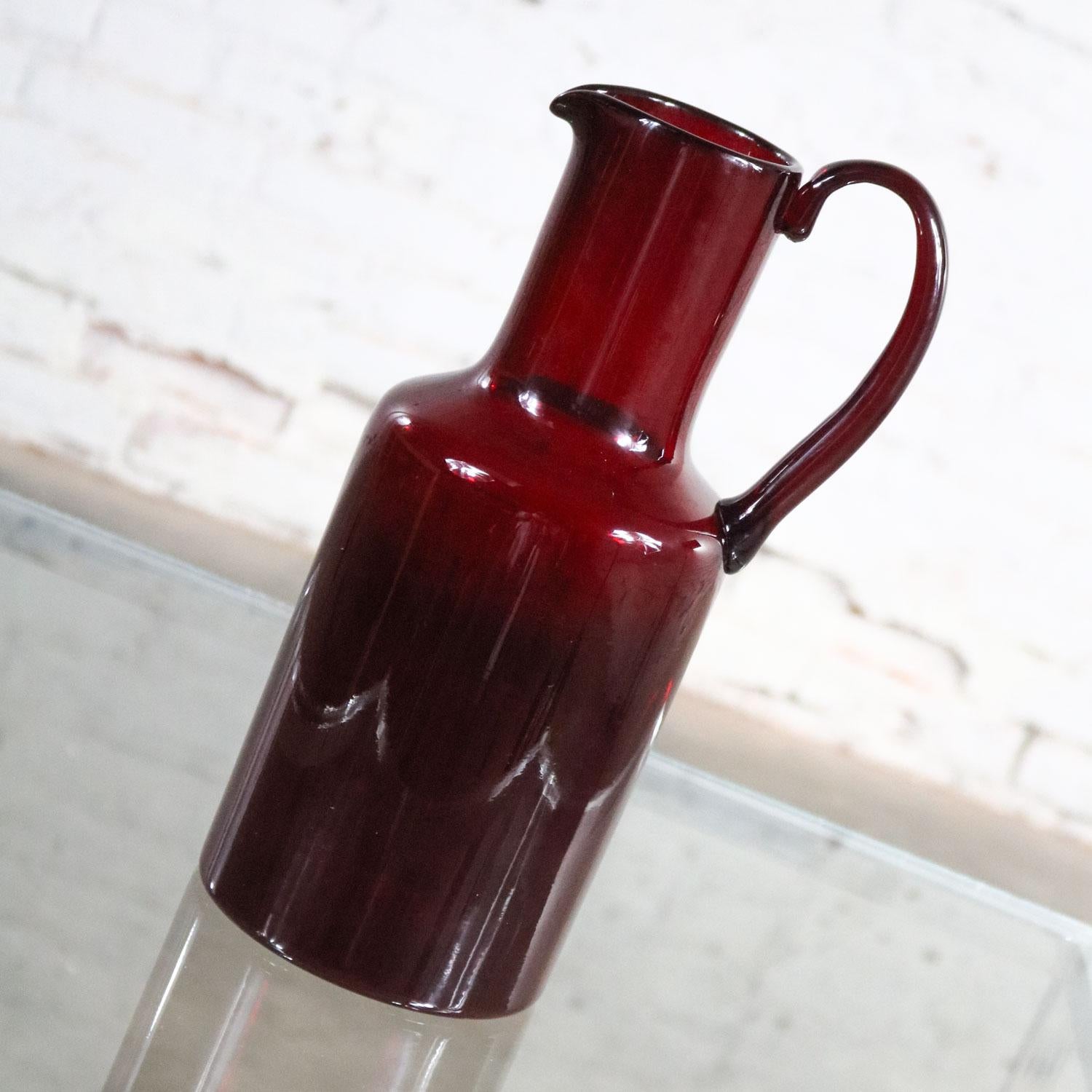 Italian Venini Murano Signed Red Cocktail Pitcher For Sale