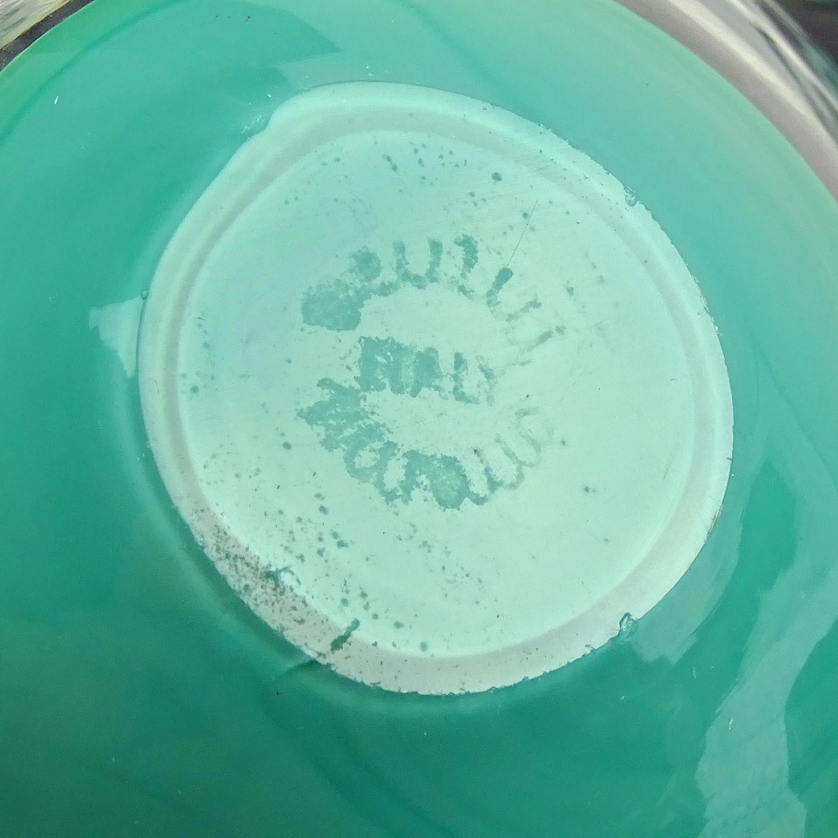 Fait main Plats circulaires en verre d'art italien de Murano en forme de goutte d'eau signé Venini vert sarcelle et bleu en vente