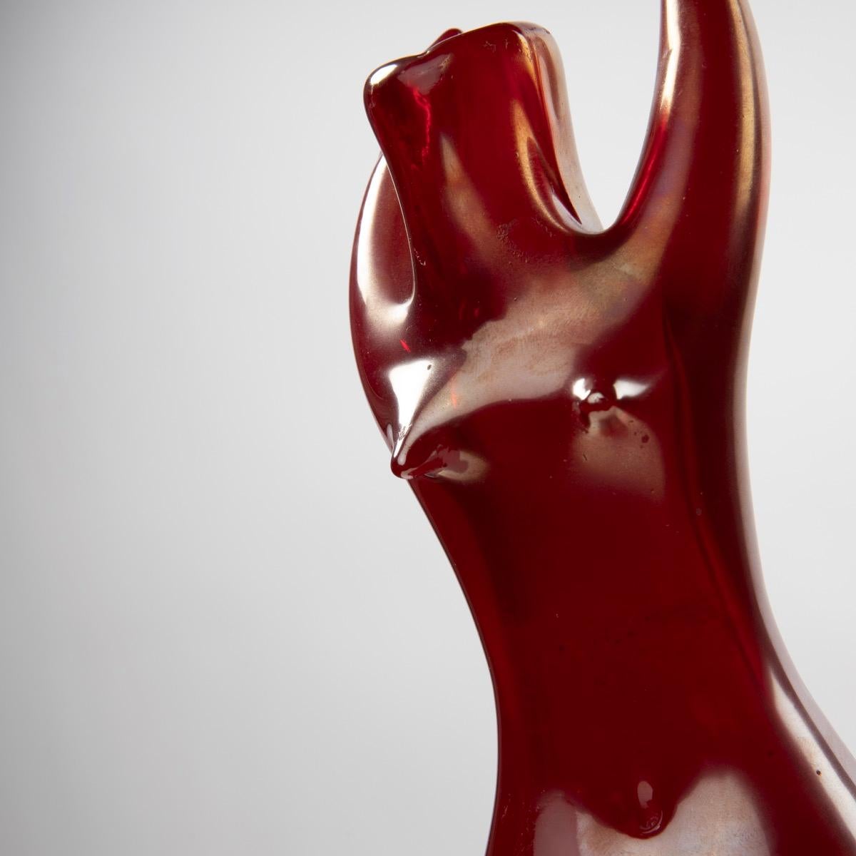Venini Murano Sirena, Mermaid Red Glass Sculpture Vase by Fulvio Bianconi 4