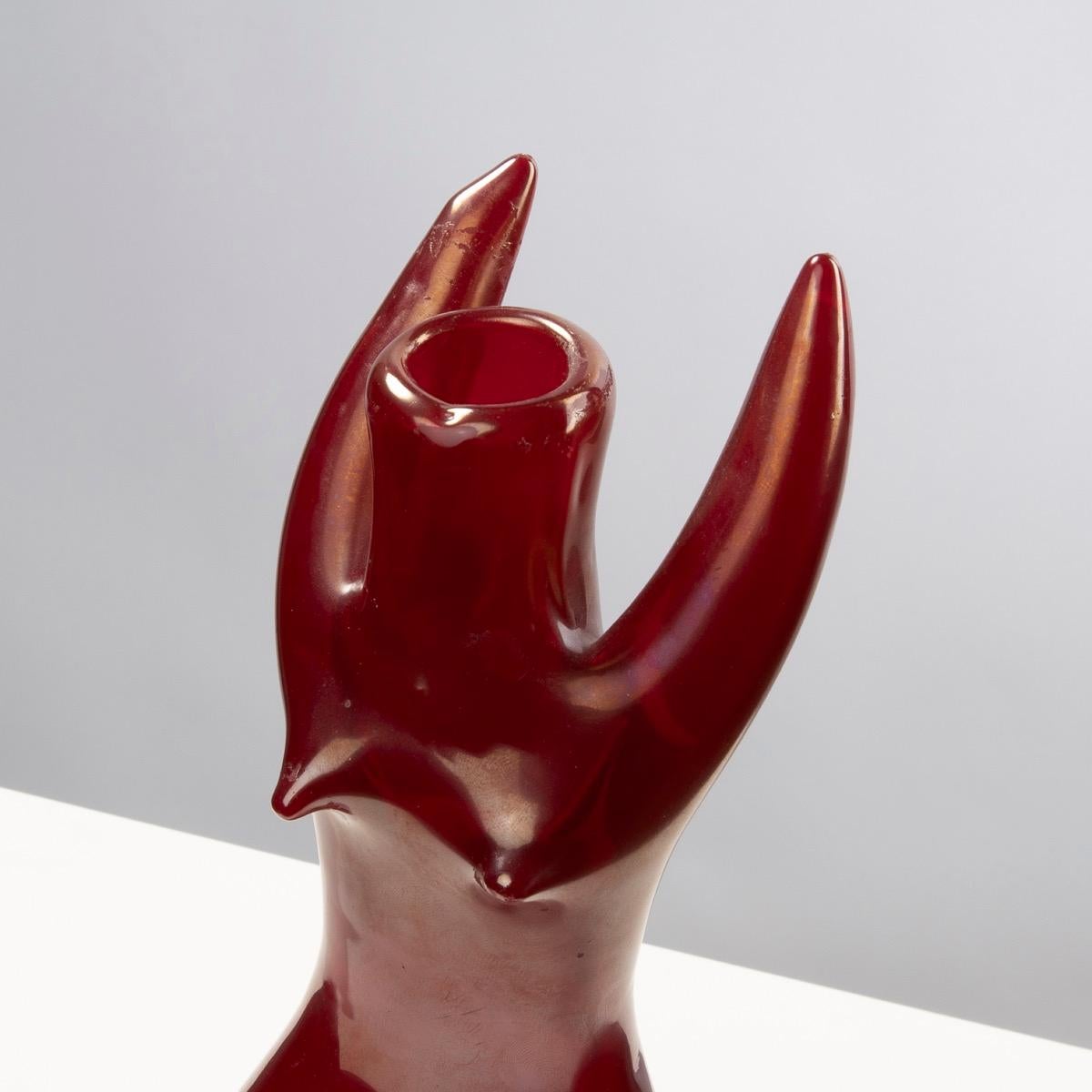 Mid-Century Modern Venini Murano Sirena, Mermaid Red Glass Sculpture Vase by Fulvio Bianconi