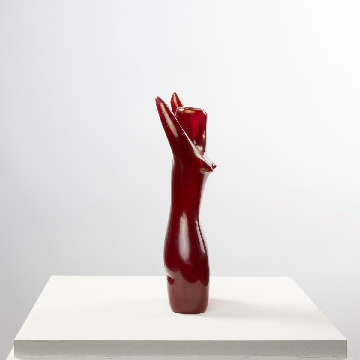 Italian Venini Murano Sirena, Mermaid Red Glass Sculpture Vase by Fulvio Bianconi