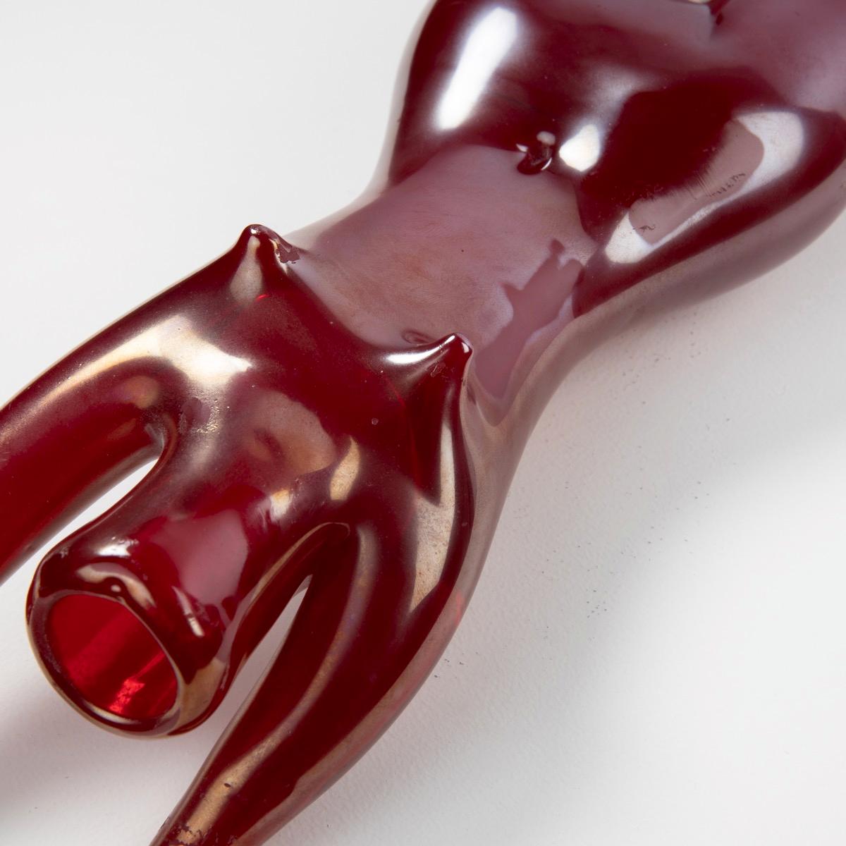 Mid-20th Century Venini Murano Sirena, Mermaid Red Glass Sculpture Vase by Fulvio Bianconi