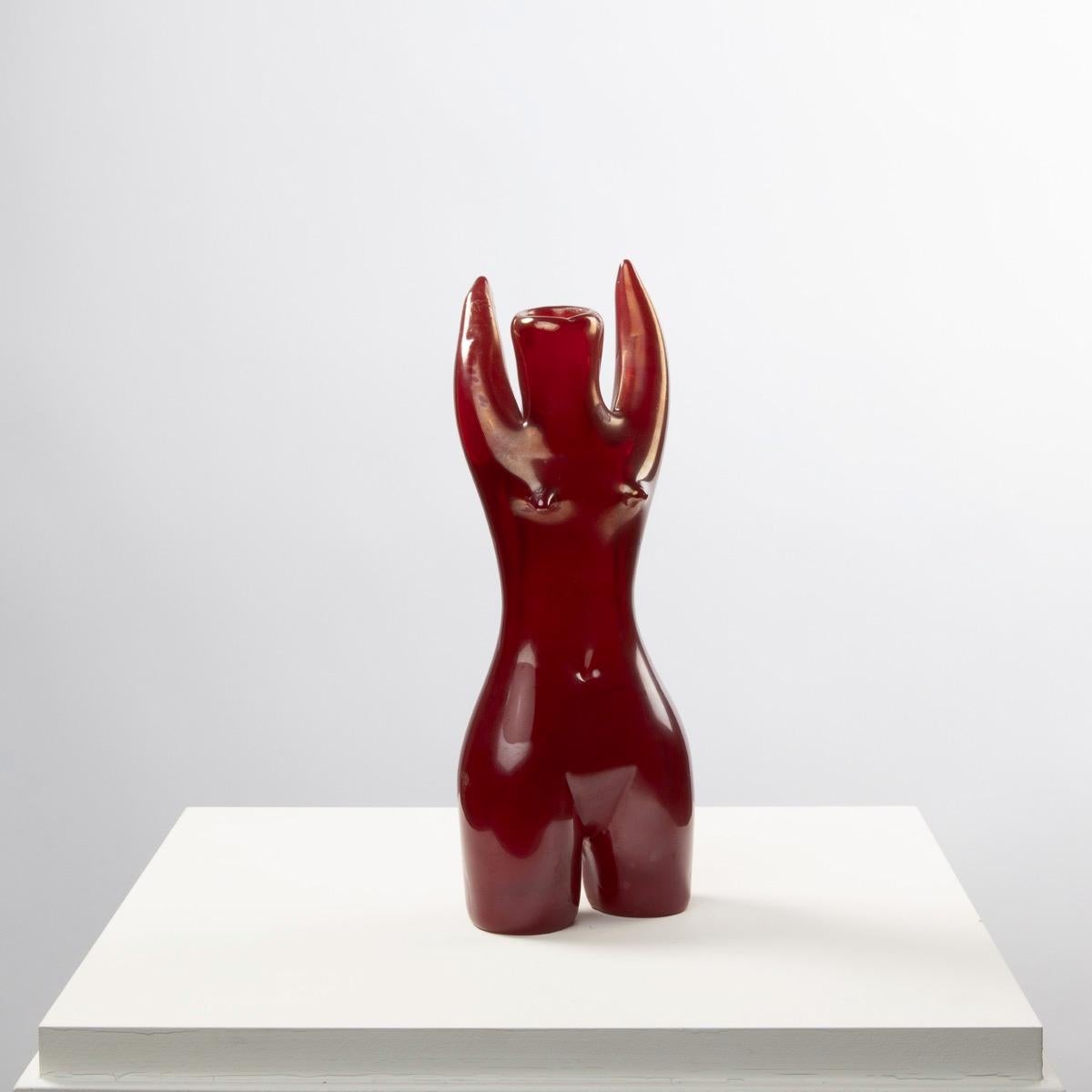 Venini Murano Sirena, Mermaid Red Glass Sculpture Vase by Fulvio Bianconi 1