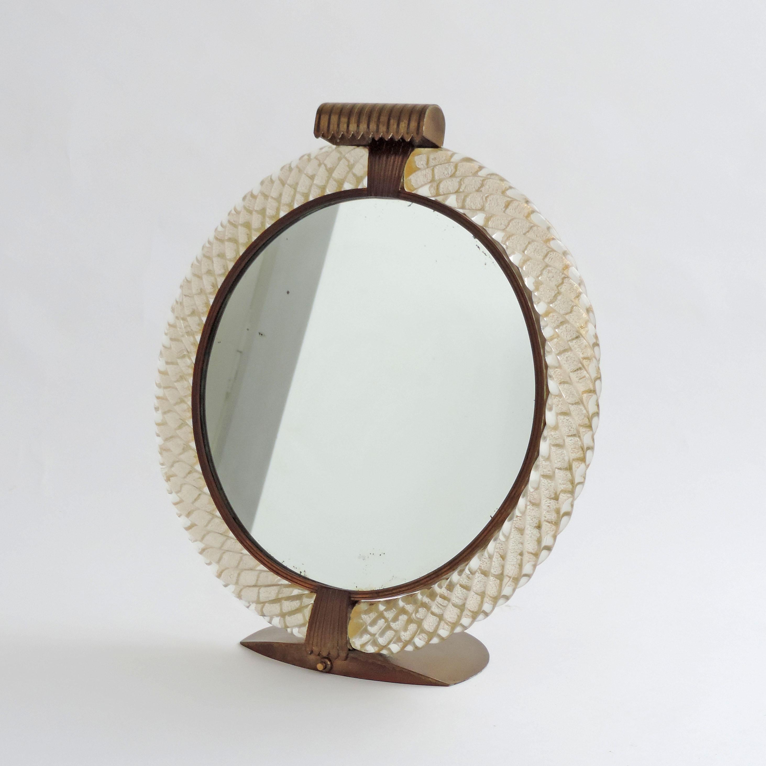 Mid-20th Century Venini Murano Table Vanity Mirror with Light, Italy, 1940s