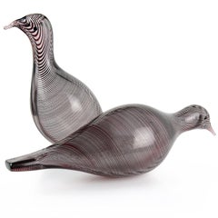 Venini Murano Tapio Wirkkala Filigrana Signed Italian Art Glass Bird Sculptures